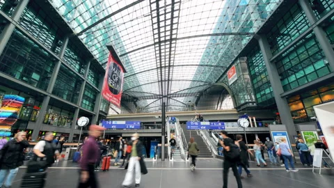 BERLIN, GERMANY - SEPTEMBER, 2022: Timelapse view of interior of Central Station Stock Footage 218571971