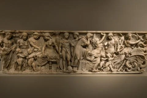 BERLIN, GERMANY - SEPTEMBER 26, 2018: Close view of an ancient Roman funerary Stock Photos