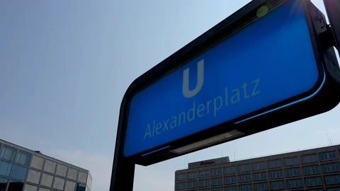 Berlin, Germany, slow motion shot of Alexanderplatz subway sign. Video stock 116244602