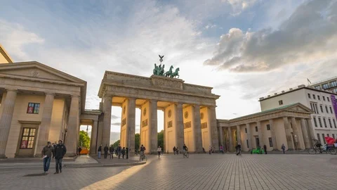 Berlin Germany time lapse 4K, city skyline sunset timelapse at Brandenburg Gate Stock Footage 124234505