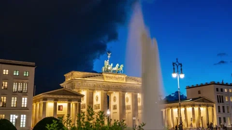 Berlin Germany Time Lapse 4K, City Skyline Night Timelapse At Brandenburg Gate Stock Footage 139847539