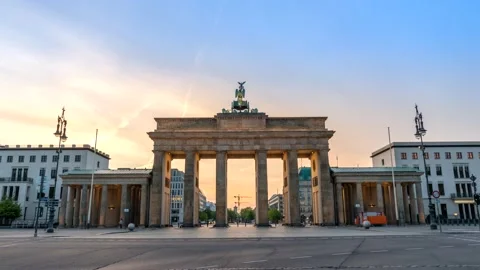 Berlin Germany time lapse, city skyline sunrise timelapse at Brandenburg Gate Stock Footage 220288671