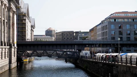 Berlin, Germany, view of surface metro, S-bahn train crossing bridge. Stock-Footage 116255654