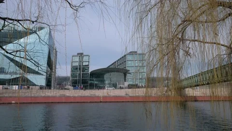 Berlin Hauptbahnhof framed by tree Stock Footage 140201715