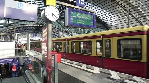 Berlin Hauptbahnhof, S-Bahn Train Departing From DB Central Railway Station Stock-Footage 89130998