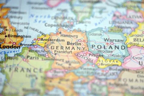 Berlin Highlighted on World Map with Smooth Defocus Blur Background Minimal.. Stock Photos