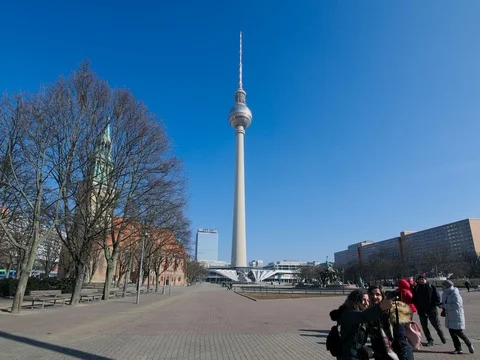 Berlin Hyperlapse Alexander tower Alexanderplatz square Stock Footage 86956045