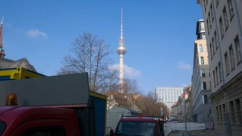 Berlin Hyperlapse Alexander tower Alexanderplatz square Stock Footage 86956049