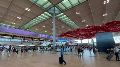Berlin: Interior view of the BER Airport terminal building, 4K Stock Footage 275251615