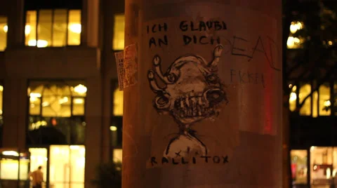 Berlin - Kreuzberg, Graffiti, Street art, Night. Stock Footage