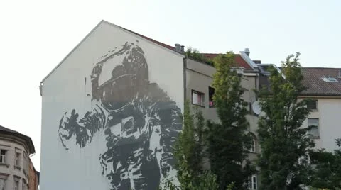 Berlin Kreuzberg - Street art Astronaut Ash Stock Footage
