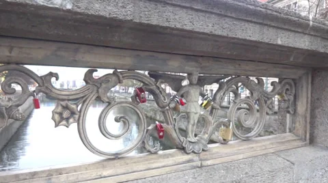 Berlin love locks on bridge  Stock Footage 32858757