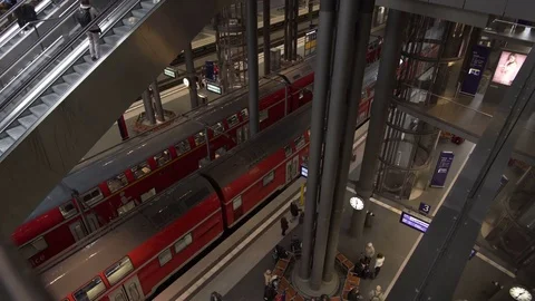 Berlin Main Train Station Interior High Angle Timelapse Stock Footage 75208347