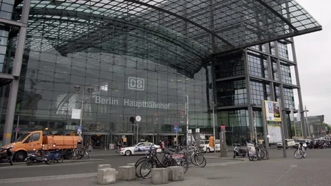 Berlin Main Train Station Outside Front Entrance Timelapse Stock Footage 75226613