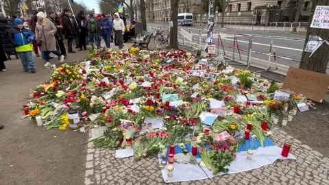 Berlin: Makeshift memorial for Russian opposition leader Alexei Navalny, 4K Stock Footage 265693888