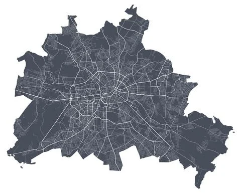 Berlin map. Detailed map of Berlin city poster with streets. Dark vector. 스톡 일러스트