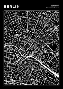 Berlin Map Wall Art Frame, Cartography Map Print, City Layout Map Stock Illustration