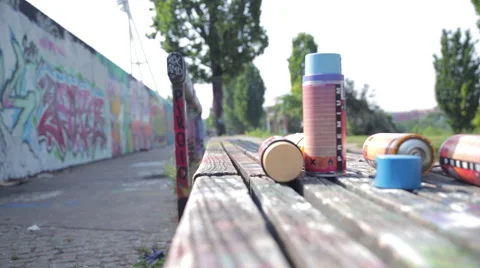 Berlin Mauerpark Graffiti Cans Stock Footage 50066177