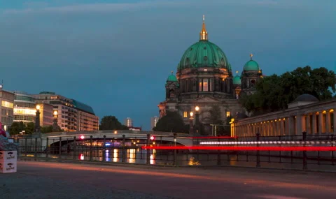 Berlin Museumsinsel TImelapse Lights On Stock Footage 151579509