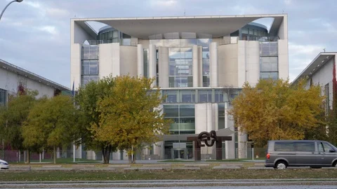 BERLIN - OCTOBER 10, 2018: Berlin Kanzleramt office of Angela Merkel Stock Footage 123870100