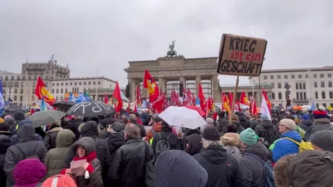 Berlin: Peace protest at the Brandenburg Gate in Berlin's Mitte district, 4K Stock Footage 256472886