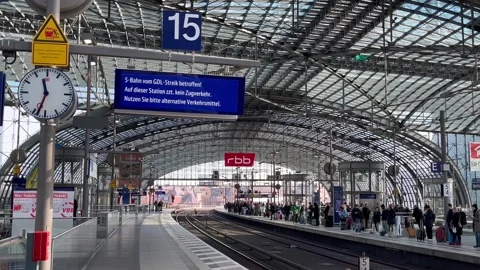 Berlin: Platforms at Central Train Station during labour union strike, 4K Stock Footage 267119298