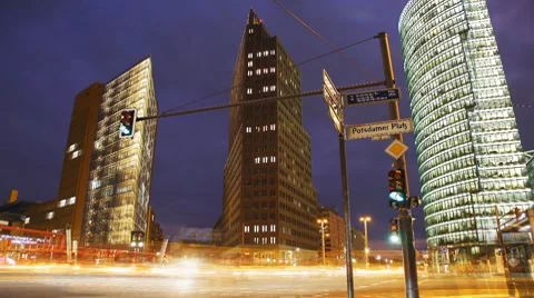 Berlin - Potsdamer Platz by Night Stock Footage 8684078