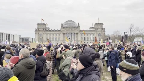 Berlin: Protest in front of Reichstag for preservation of political firewall, 4K Stock Footage 300789705