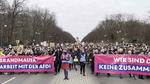 Berlin: Protest march against AfD and for preservation of political firewall, 4K Stock Footage 300789878