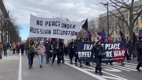 Berlin: Protest on the second anniversary of the Russian attack on Ukraine, 4K Stock Footage 265693887
