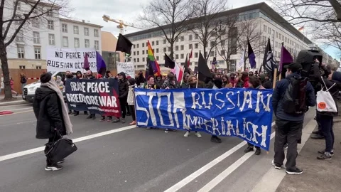 Berlin: Protest on the second anniversary of the Russian attack on Ukraine, 4K Stock Footage 265693972