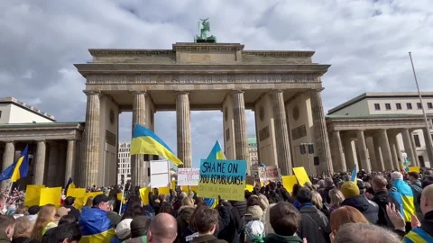 Berlin: Protest on the second anniversary of the Russian attack on Ukraine, 4K Stock Footage 265694656