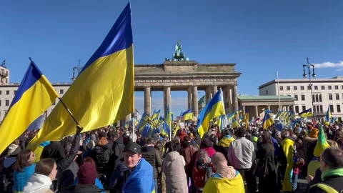 Berlin: Protest on the second anniversary of the Russian attack on Ukraine, 4K Stock Footage 265694910