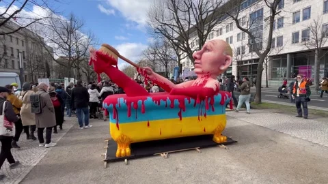 Berlin: Protest under the slogan "No more Putin, war, lies and repression", 4K Stock Footage 268806451