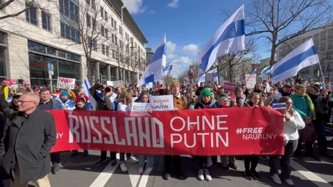 Berlin: Protest under the slogan "No more Putin, war, lies and repression", 4K Stock Footage 268806771