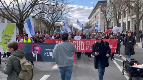 Berlin: Protest under the slogan "No more Putin, war, lies and repression", 4K Stock Footage 268808390