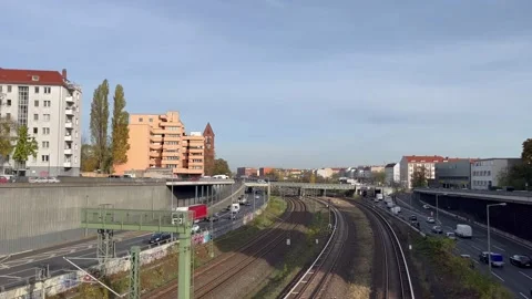 Berlin: Regular traffic flow on the A 100 urban freeway in Charlottenburg, 4K Stock Footage 220052150