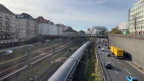 Berlin: Regular traffic flow on the A 100 urban freeway in Charlottenburg, 4K Stock Footage 220052160