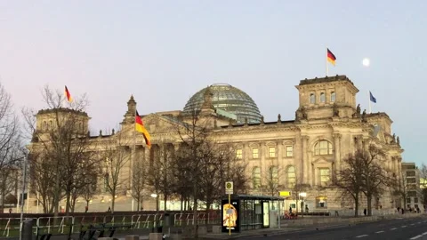 Berlin: Reichstag building in Mitte which houses the German parliament, 4K Stock Footage 167034975