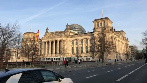 Berlin: Reichstag building in Mitte which houses the German parliament, 4K Stock Footage 167363933