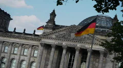 Berlin - Reichstag with Waving Flags Stock Footage 10681271