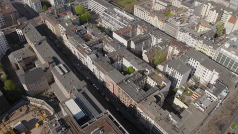 Berlin Residential Area and Construction Site birdseye Aerial shot Stock Footage