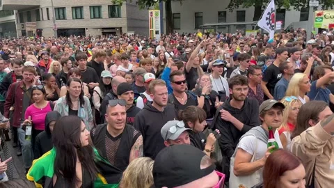 Berlin: Revellers at the Techno music parade "Rave the Planet" 2022, 4K Stock Footage 201064417
