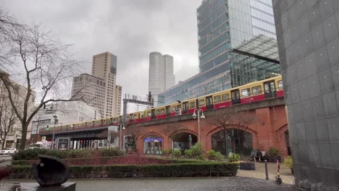 Berlin: S-Bahn Rapid Transit Railway Train in downtown City West, 4K Stock Footage 264310066