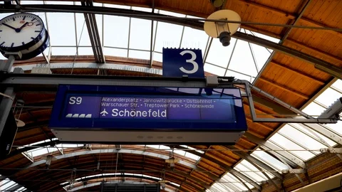 Berlin S-bahn train announcement board showing Airport line information Stock-Footage 116246989