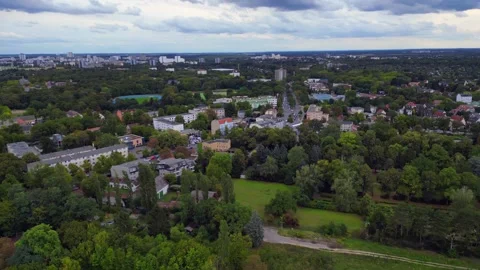 Berlin school building surrounded by urban landscape. Nice aerial view drone Stock Footage 345252239