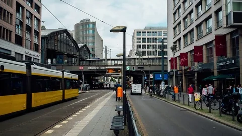 BERLIN - SEPTEMBER 18: Timelapse shot of traffic on Friedrichstrasse, September 스톡 동영상 85129725