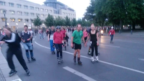 Berlin Skate By Night Inline Skaters Near Brandenburg Gate Berlin - May 17 2016 Stock Footage 329443364
