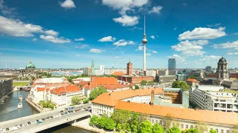 Berlin Skyline City Timelapse with cloud Dynamic in Full HD, German Capital Stock Footage 12140515