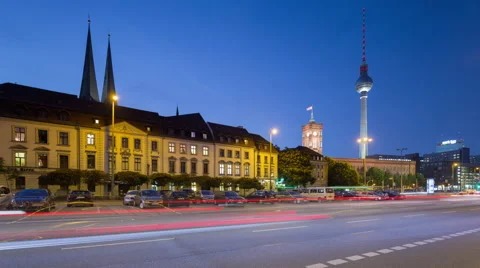 Berlin Skyline Cityscape Timelapse with dynamic Traffic on Street in 4K UHD Stock Footage 42602837